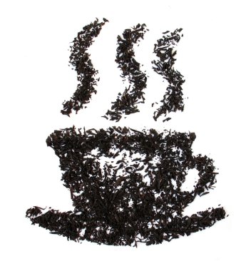A cup of tea from tea leaves. The symbolic picture.  clipart