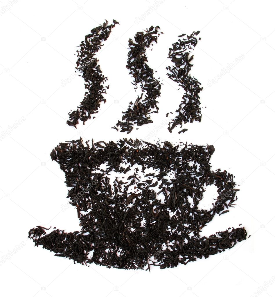 A cup of tea from tea leaves. The symbolic picture. 