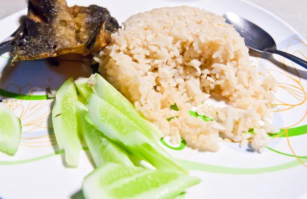 Fried rice with fried fish — Stock Photo, Image