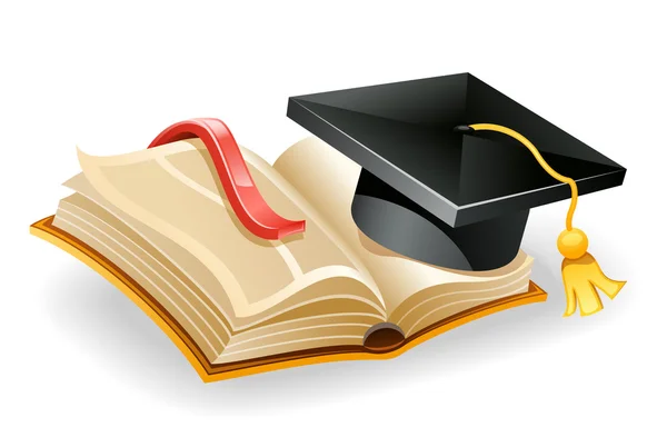 Tappo di laurea e libro. — Vettoriale Stock
