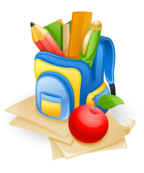 School bag and apple — Stock Vector