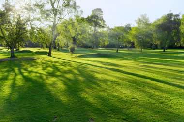 İngiliz bir golf sahası üzerinde gündoğumu veya günbatımı