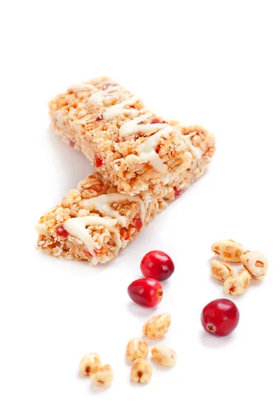 Cereal bars with puffed wheat and cranberries — Stock Photo, Image