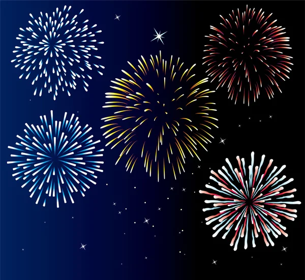 Realistic Brightly Colorful Fireworks element on night background ...