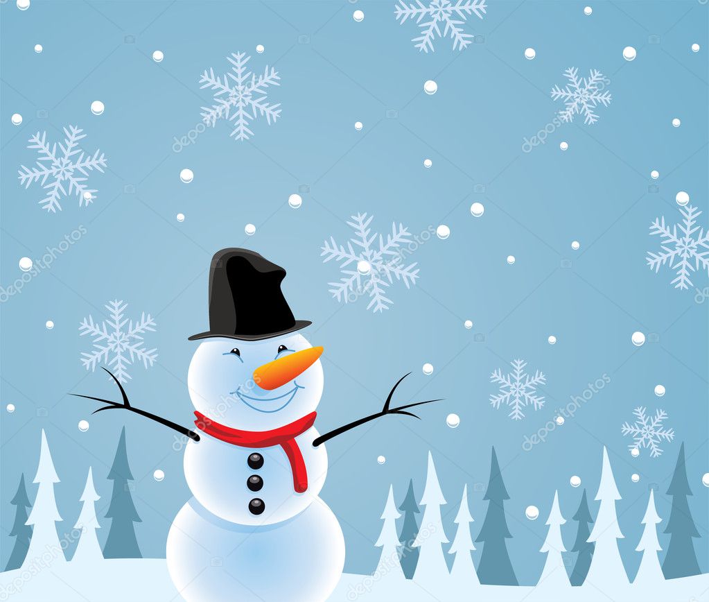 Vector illustration of happy snowman — Stock Vector © dmstudio 7890550