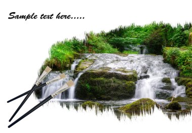 Creative concept image of paint brushes painting waterfall clipart