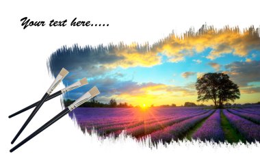 Creative concept image of paint brushes painting stunning lavend clipart