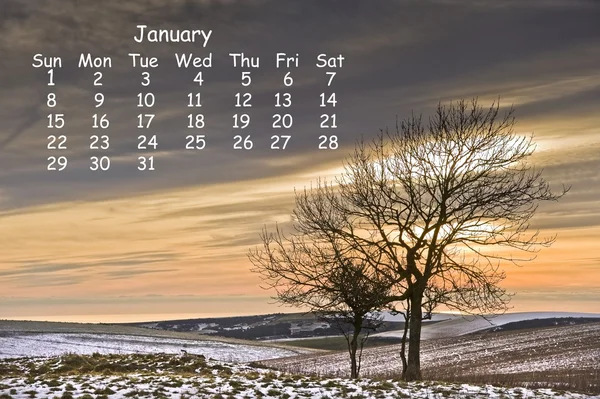 Пейзажний січня 2012 календар сторінки — стокове фото