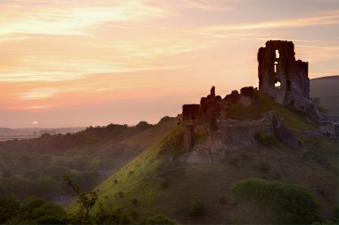 Romantic fantasy magical castle ruins against stunning vibrant s clipart