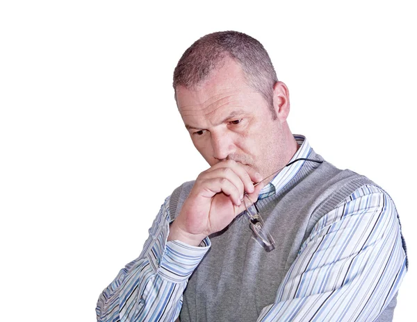 Middle aged caucasian male portrait thoughtful and pensive — Stock Photo, Image