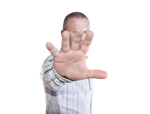 Портрет чоловіка середнього віку тримає руку, щоб встати — стокове фото