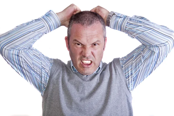 Öfkeli sinirli sinirli orta yaşlı beyaz erkek portre — Stok fotoğraf