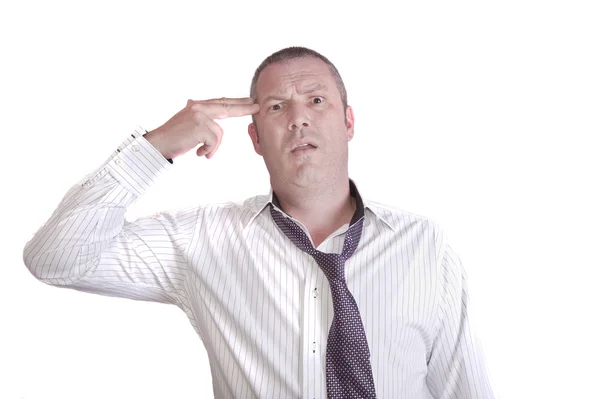 Depressief zakenman legt zijn hand op zijn hoofd in teken van shoot — Stockfoto