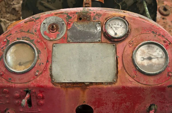 Zamknąć w panelu sterowania na stare koparki ciężkie maszyny urządzenia — Zdjęcie stockowe