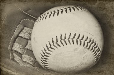Retro vintage grungle stlye image of baseball and glove with age clipart