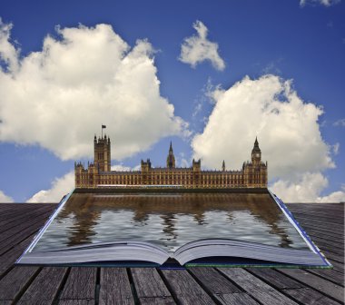 Magical book with Houses of Parliament contents spilling into la clipart