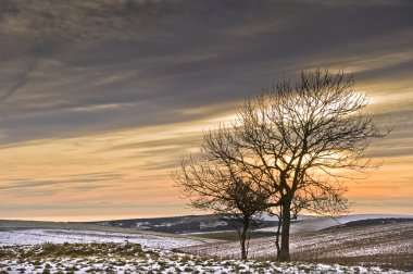 güzel renkli günbatımı üzerinde kış manzarası