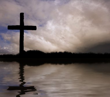 Jesus Christ Crucifixion on Good Friday Silhouette reflected in clipart