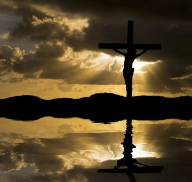 Jesus Christ Crucifixion on Good Friday Silhouette reflected in clipart