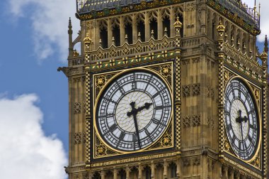 Close up of Big Ben clock face in Westminster London, iconic landmark in En clipart