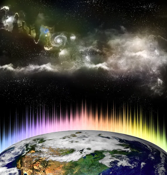 Aarde vanuit de ruimte met zonne-gloed globale opwarming van de aarde concept — Stockfoto