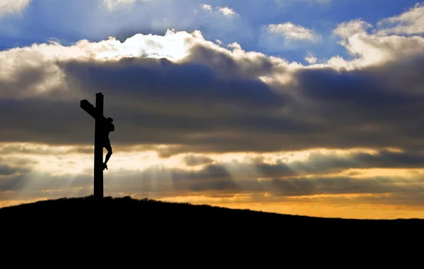 Crocifissione di Gesù Cristo nella Silhouette del Venerdì Santo — Foto Stock