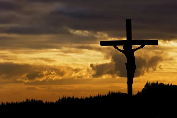 Kruisiging van Jezus Christus op goede vrijdag silhouet — Stockfoto