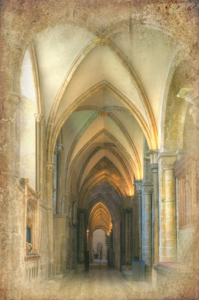 Retro grunge effect on cathedral nave image — Stock Photo, Image