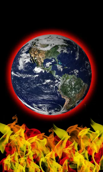 stock image Flames heating planet Earth global warming concept