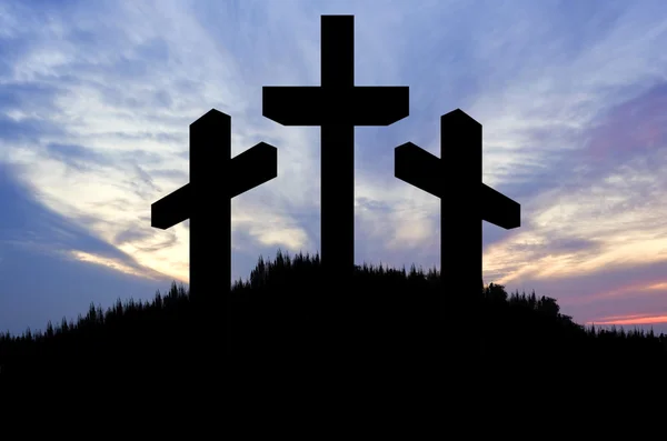 Kruisiging van Jezus Christus op goede vrijdag silhouet — Stockfoto