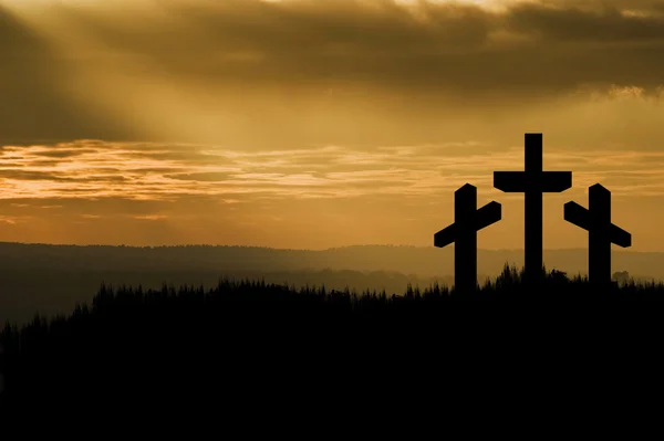 Crocifissione di Gesù Cristo nella Silhouette del Venerdì Santo — Foto Stock