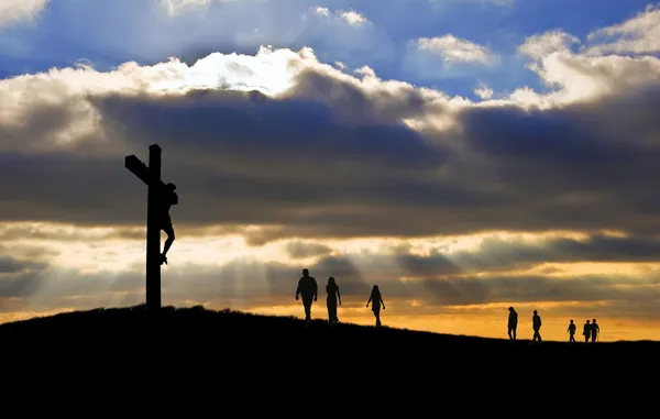 Crocifissione di Gesù Cristo il Venerdì Santo Silhouette con w — Foto Stock