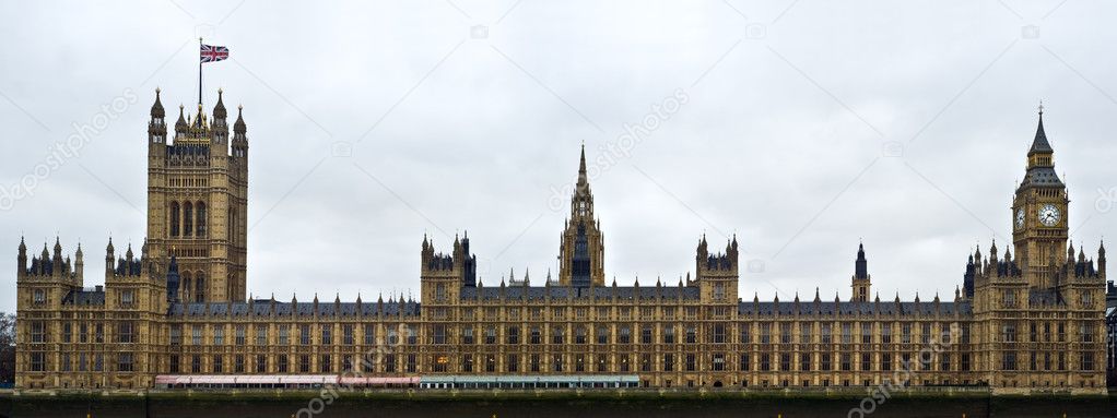 Full view of Houses of Parliament in Westminster London across River Thames