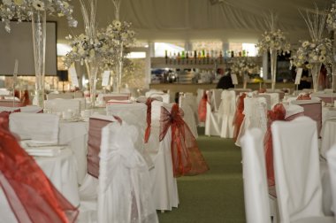 Wide shot of wedding reception winter wonderland theme clipart