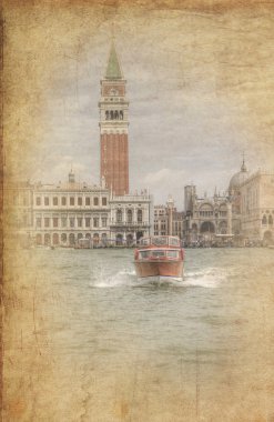 Retro grunge photo of Water taxi crossing Venice Lagoon in Italy clipart