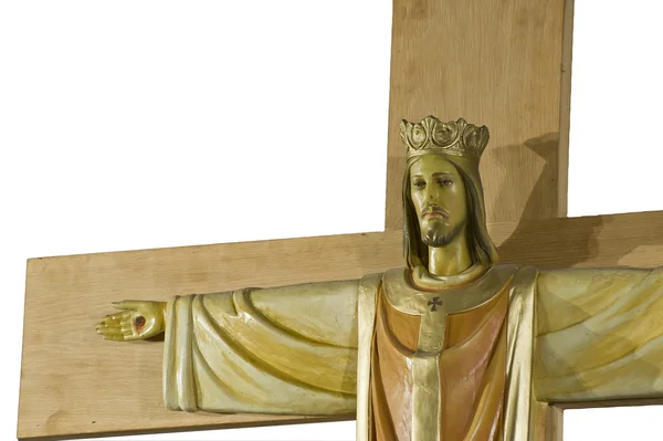 Jezus Christus aan kruisbeeld detail geïsoleerd op wit — Stockfoto