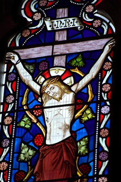 Detail of stained glass religious window in church — Stock Photo, Image
