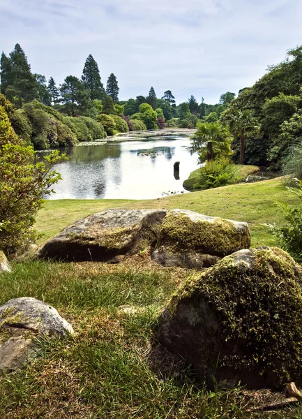 Stock image Low view across lake with blue sky landscape