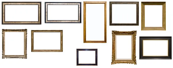 Collection of ten antique picture frames isolated n white — Stock Photo, Image