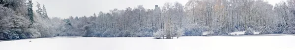 stock image Beautiful large panorama of frozen snow covered lake