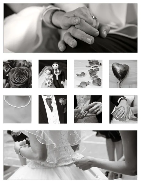 Svatební kolekce pozadí koláže v černé a bílé — Stock fotografie
