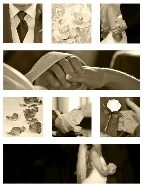 Svatební kolekce pozadí koláže v sépie — Stockfoto