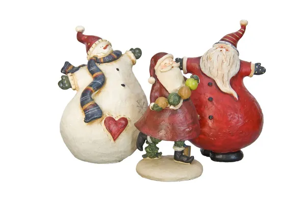 Vánoční ozdoby dřevěné ozdoby, santa claus a sněhulák — Stock fotografie