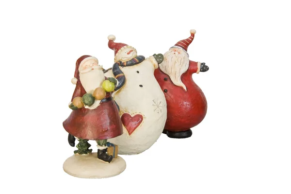 Christmas wooden ornament decorations Santa Claus snowman — Stock Photo, Image