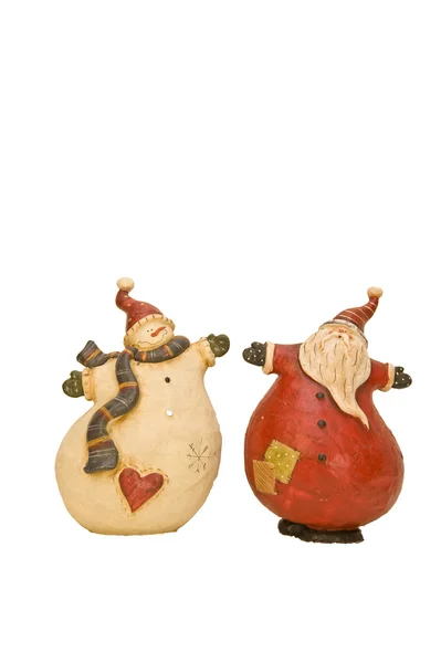 Natale Babbo Natale in legno e pupazzo di neve — Foto Stock