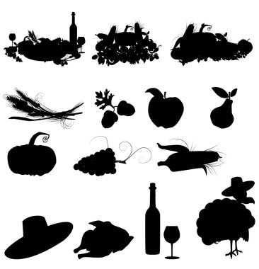 set of vector silhouette images of fall festivals and harvest clipart