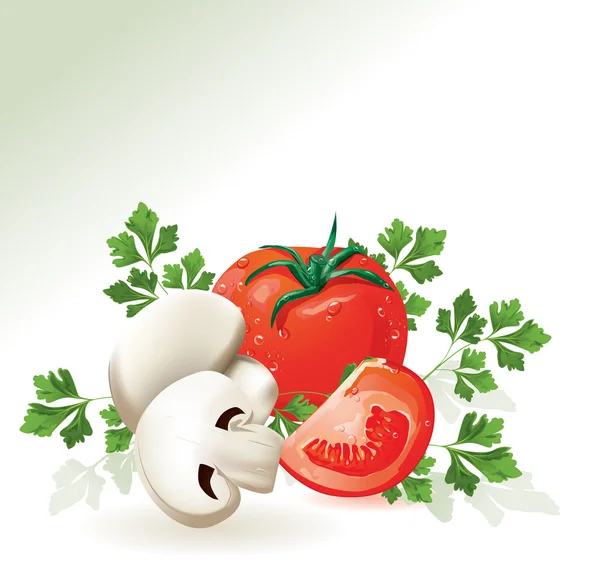 Champignon grzybów i pomidorów. — Wektor stockowy