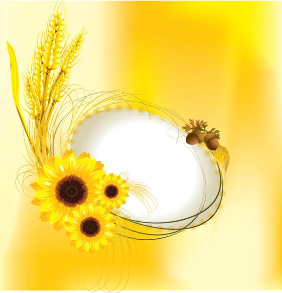 Design d'automne avec tournesol et blé — Image vectorielle