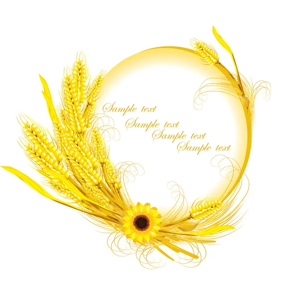 Sonnenblume mit Weizendekoration — Stockvektor