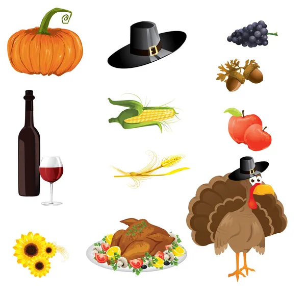En uppsättning thanksgiving ikoner — Stock vektor